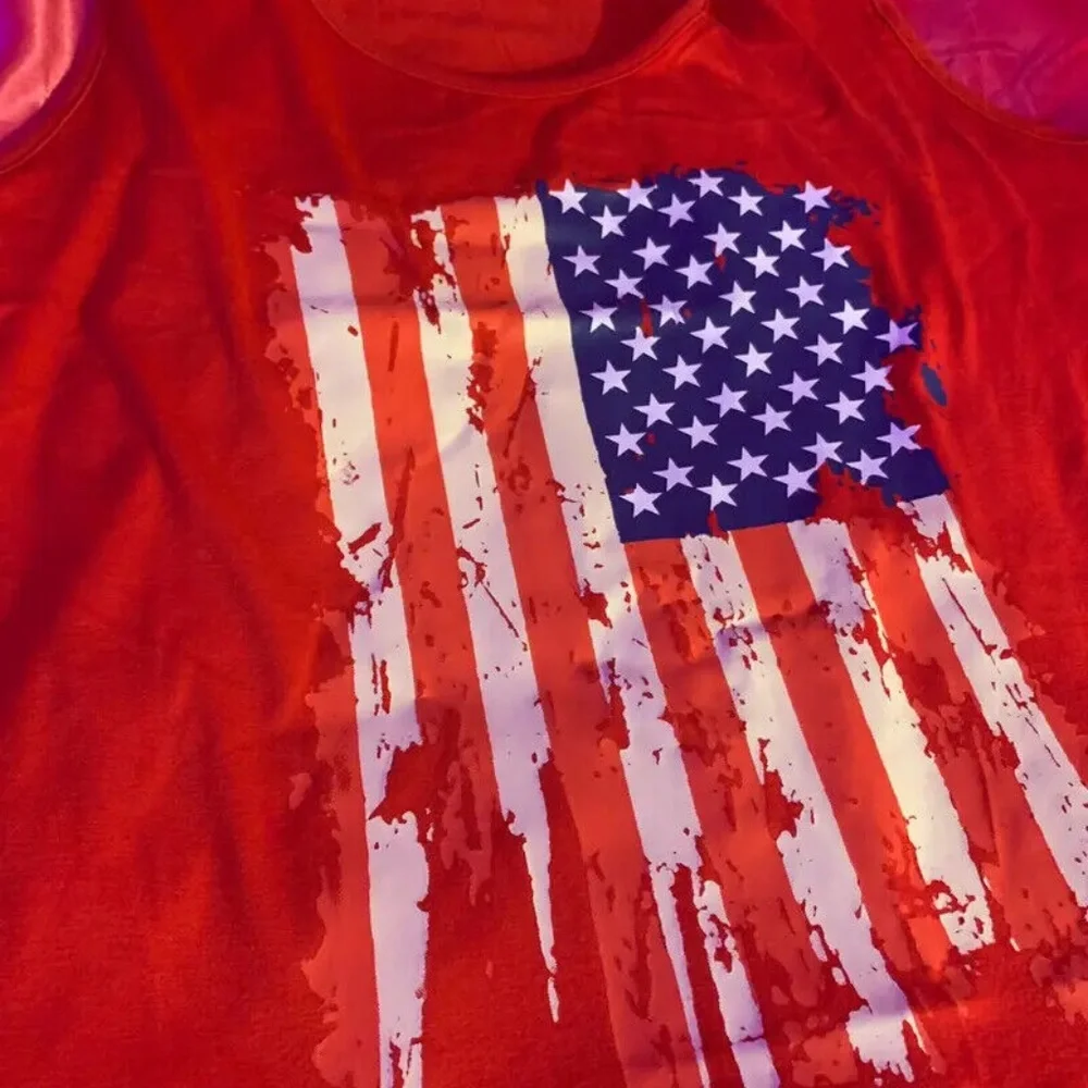 American Flag Graphic Print Tank Top Sleeveless Crew-Neck 4th of July - Picture 3 of 3
